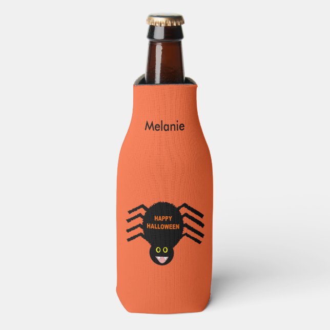 Halloween Black Spider Custom Bottle Cooler (Bottle Front)
