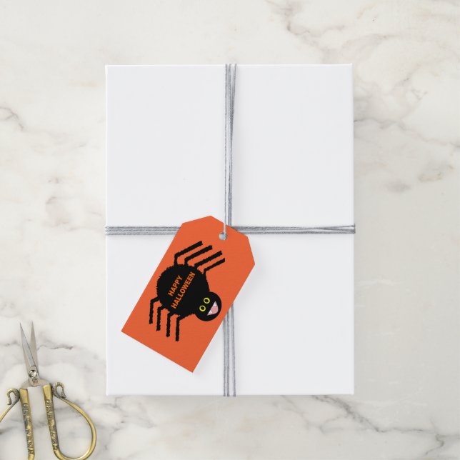 Halloween Black Spider Custom Gift Tags (With Twine)