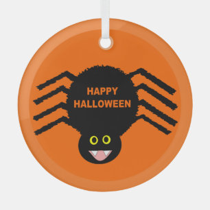 Halloween Black Spider Glass Ornament