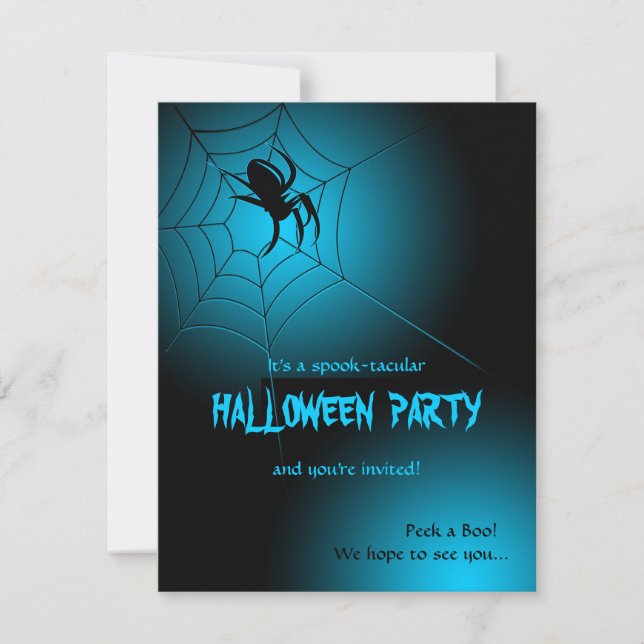 Halloween Black Spider on Web Invitation (Front)