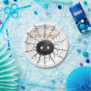 Halloween Black Spider on Web Paper Plate