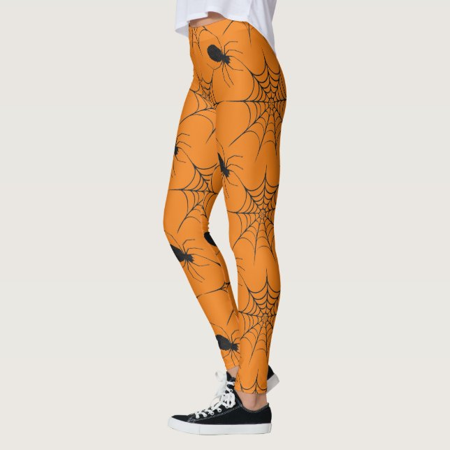 Halloween Black Spider Spiderweb Glitter Pattern Leggings (Left)