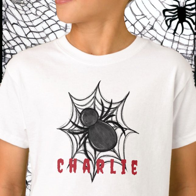 Halloween Black Spider Spiderweb Name T-Shirt (Creator Uploaded)