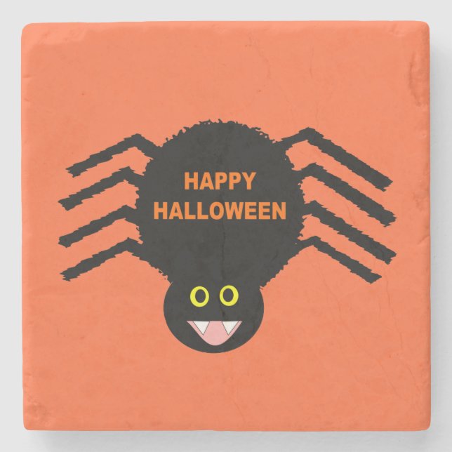 Halloween Black Spider Stone Coaster (Front)