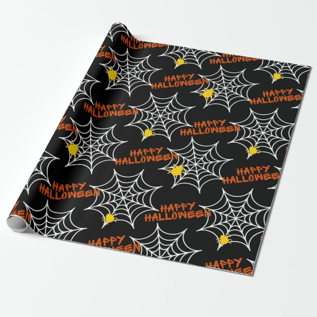 Halloween Black Spider Web Wrapping Paper (Unrolled)