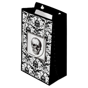 HALLOWEEN Black Vintage Damask Pattern Skull Small Gift Bag