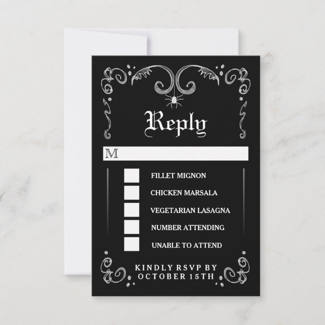 Halloween Black White Gothic 3.5x5 MENU RSVP (Front)