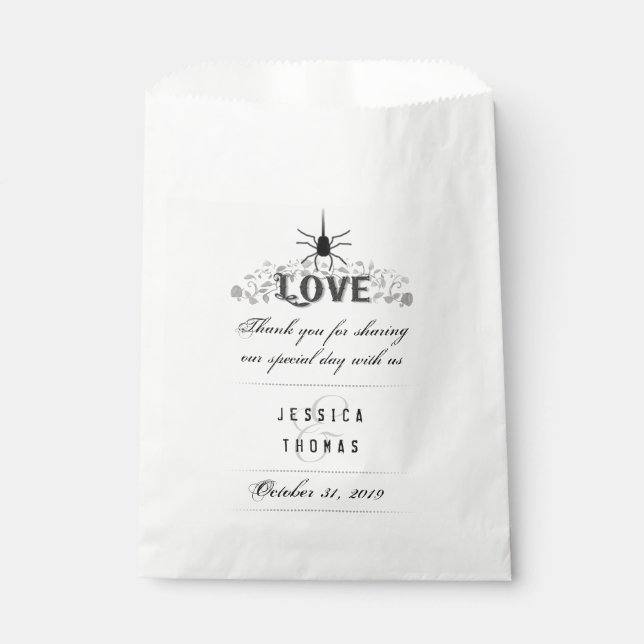 Halloween Black White Gothic LOVE Wedding Names Favour Bag (Front)