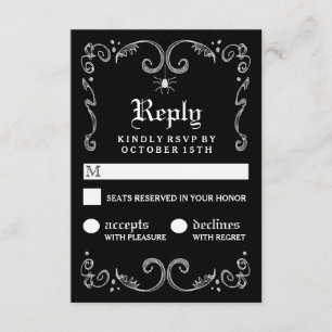Halloween Black White Gothic Scroll 3.5x5 RSVP Card