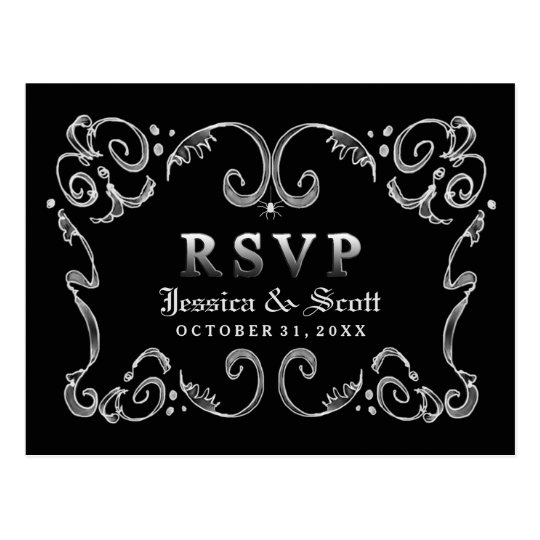 Halloween Black White Gothic Scroll RSVP MENU Postcard