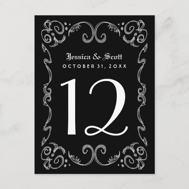 Halloween Black White Gothic Table Number Cards (Front)