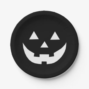 Halloween black white Jack o lantern scary funny Paper Plate