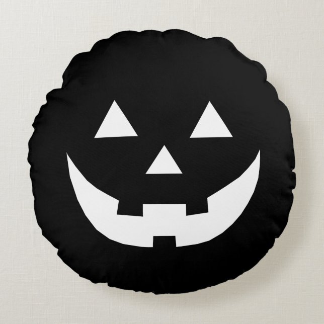 Halloween black white Jack o lantern scary Round Pillow (Front)