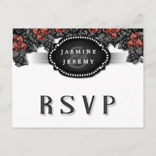 Halloween Black White Red Rose MENU Matching RSVP