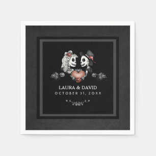 Halloween Black & White Skeletons & Heart Wedding Napkin