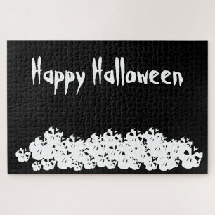 Halloween black white skulls pile custom jigsaw puzzle