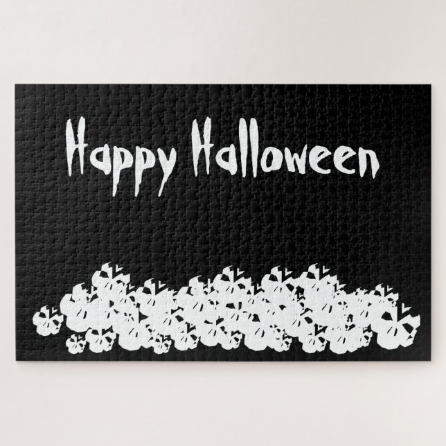 Halloween black white skulls pile custom jigsaw puzzle (Horizontal)