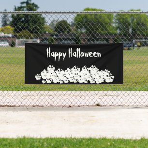 Halloween black white skulls pile custom text banner