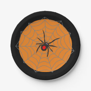 Halloween black widow spider paper plate