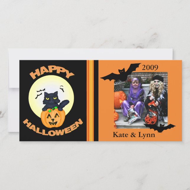 Halloween /black Witch Cat Custom Photo Card (Front)