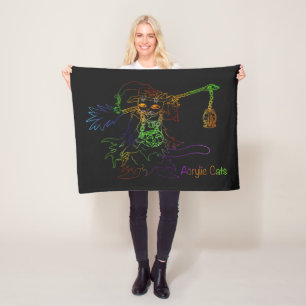 Halloween Black Witch Cat Fleece Blanket
