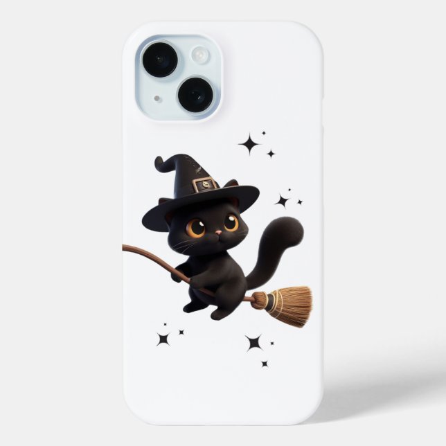 Halloween Black Witch Cats Riding Broomstick Stars Case-Mate iPhone Case (Back)