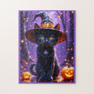 Halloween Black Witchy Cat Jigsaw Puzzle