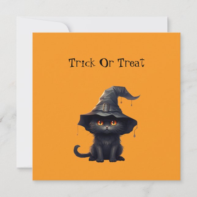 Halloween Black Witchy Kitten Cat Witch Holiday Card (Front)