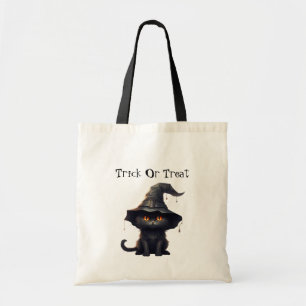 Halloween Black Witchy Kitten Cat Witch Tote Bag