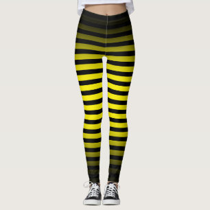 Halloween Black yelllow vertical stripes ombre Leggings
