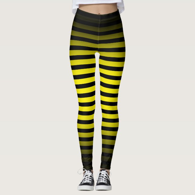 Halloween Black yelllow vertical stripes ombre Leggings (Front)
