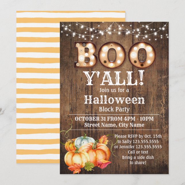 Halloween Block Party Pumpkin Fall Rustic Invitation (Front/Back)