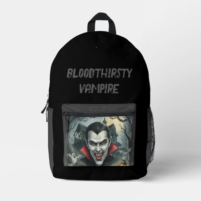 Halloween, Bloodthirsty Vampire, Scary Spooky  Printed Backpack (Front)