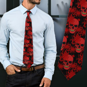 Halloween Bloody Skulls Red n Black Tie