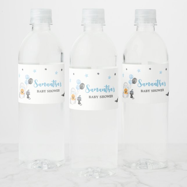 Halloween Blue A Little Boo Baby Shower Water Bottle Label (Bottles)
