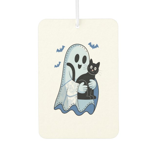 Halloween Blue Denim Ghost and Cat Air Freshener (Front)