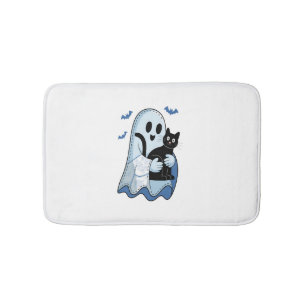 Halloween Blue Denim Ghost and Cat Bath Mat