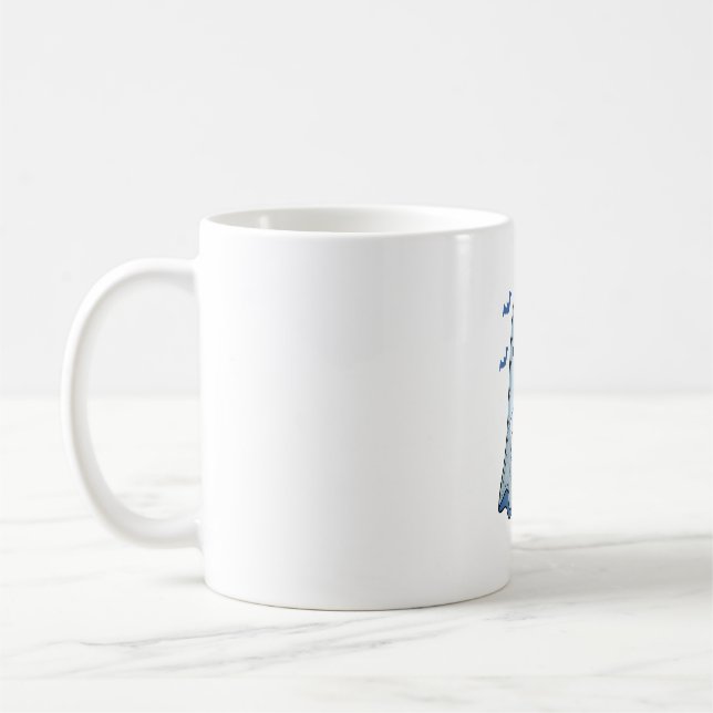 Halloween Blue Denim Ghost and Cat Coffee Mug (Left)