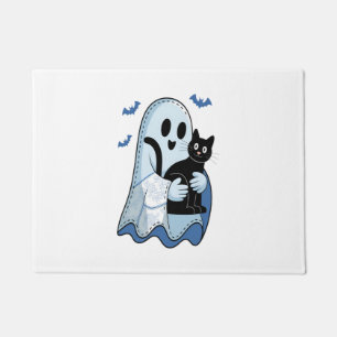 Halloween Blue Denim Ghost and Cat Doormat
