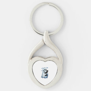 Halloween Blue Denim Ghost and Cat Keychain