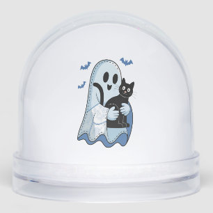 Halloween Blue Denim Ghost and Cat Snowglobe