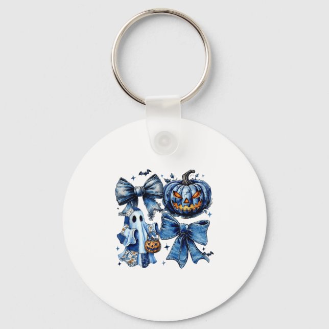 Halloween Blue Denim Ghost Patchwork Soky Ghost  Keychain (Front)