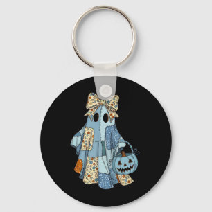 Halloween Blue Denim Ghost Trendy Denim Patchwork Keychain