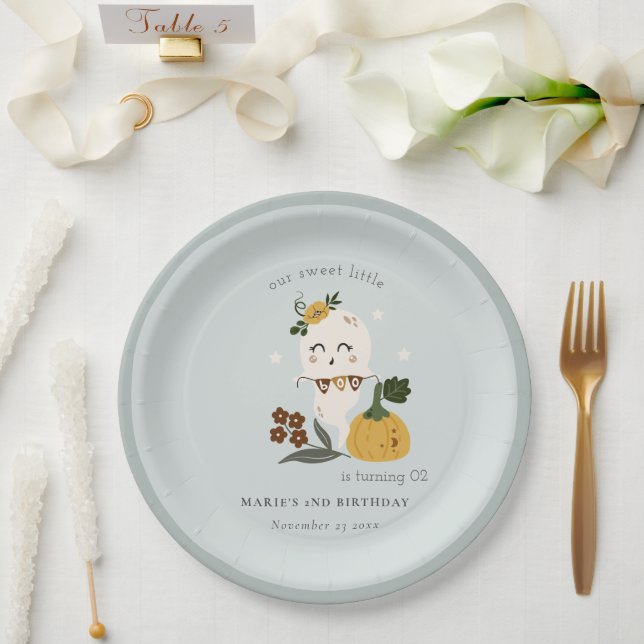 Halloween Blue Ghost Little Boo Any Age Birthday Paper Plate (Wedding)
