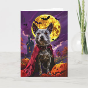 Halloween Blue Heeler Dog Pumpkins Scary Card