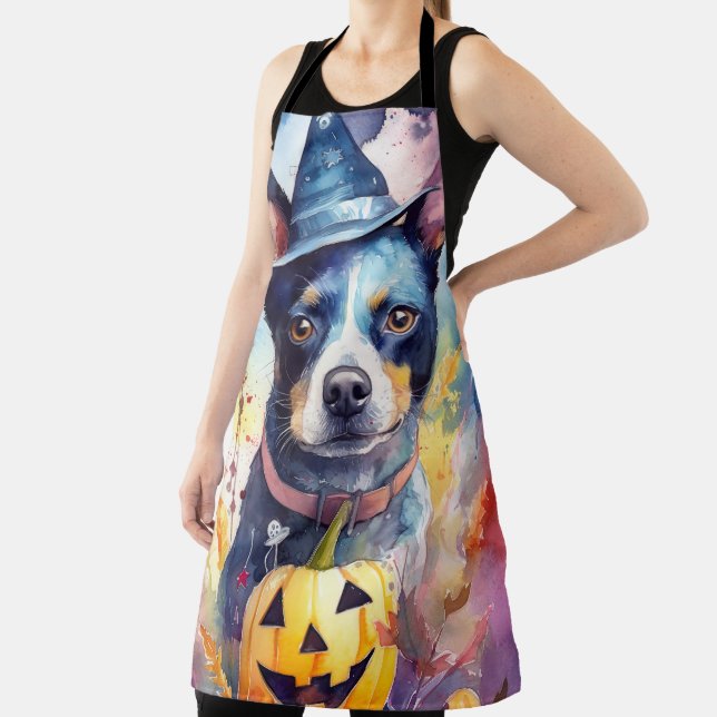 Halloween Blue Heeler With Pumpkins Scary Apron (Insitu)