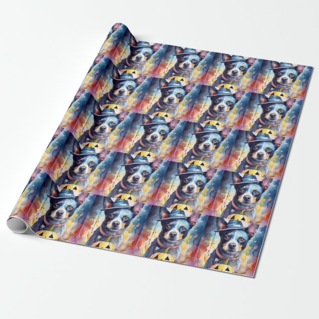Halloween Blue Heeler With Pumpkins Scary Wrapping Paper (Unrolled)