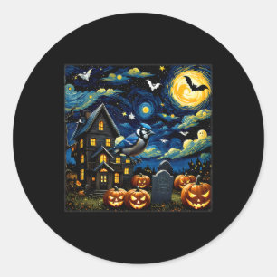 Halloween Blue Jay Starry Night Classic Round Sticker
