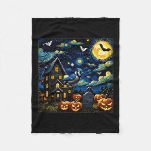 Halloween Blue Jay Starry Night  Fleece Blanket