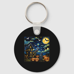 Halloween Blue Jay Starry Night  Keychain